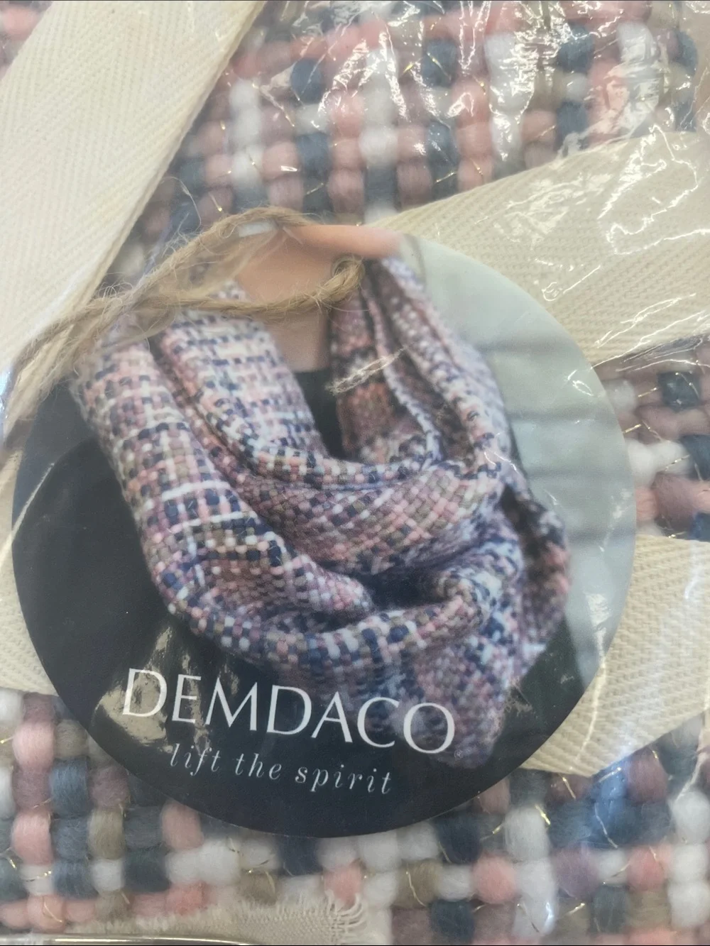 Demdaco Pink, Gray & Cream Woven Thread Throw